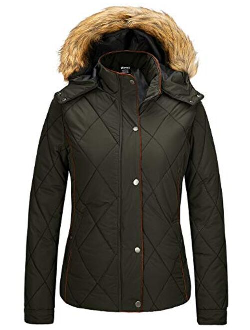 Wantdo Women's Thicken Winter Coat Classic Quilted Puffer Jacket With Fur Hood