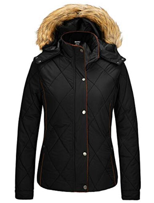 Wantdo Women's Thicken Winter Coat Classic Quilted Puffer Jacket With Fur Hood