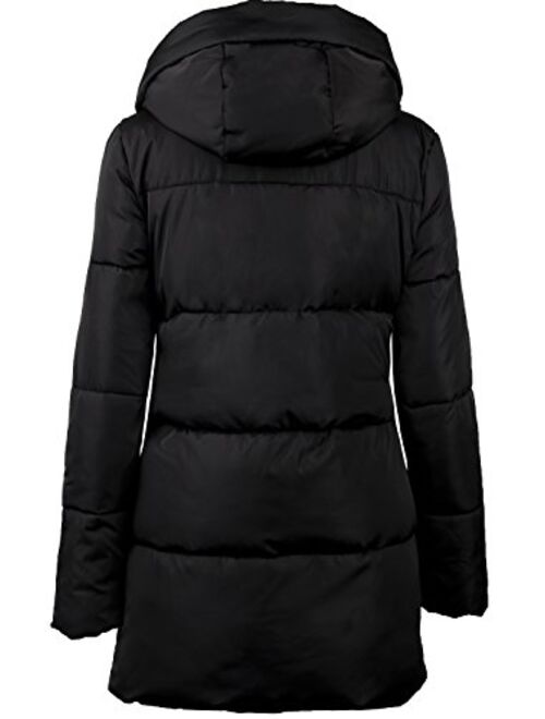 4How Womens Hooded Warm Winter Puffer Coat Mid Length Parka Water Resistant Jacket