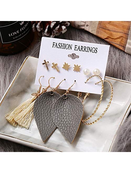 36 Pairs Fashion Tassel Earrings Set for Women Girls Bohemian Acrylic Hoop Stud Drop Dangle Earrings 