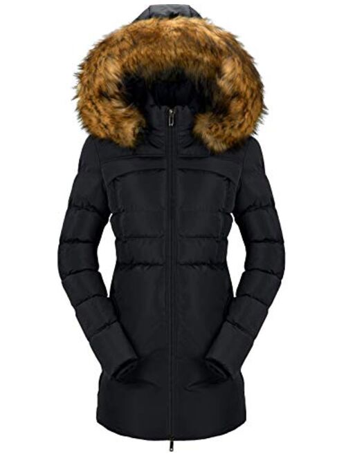 CHERFLY Women's Cotton Winter Coat Thicken Warm Long Jacket with Fur Trimmed Hood