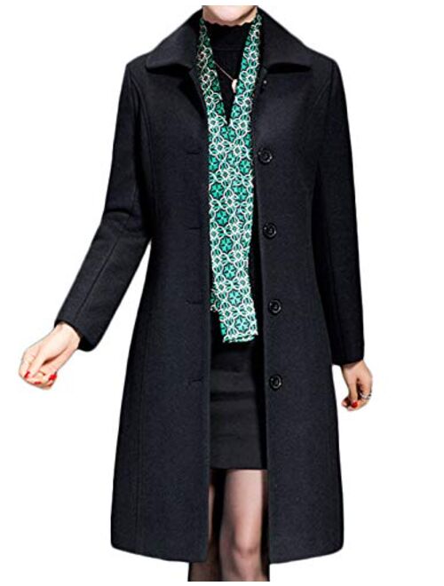 Jenkoon Women's Wool Trench Coat Winter Long Thick Overcoat Walker Coat