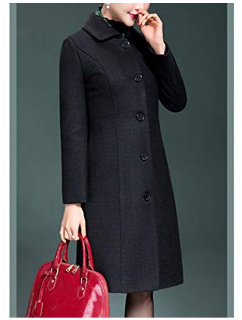 Jenkoon Women's Wool Trench Coat Winter Long Thick Overcoat Walker Coat