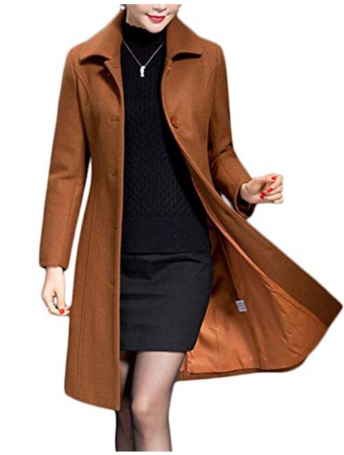 Jenkoon Women's Wool Trench Coat Winter Long Thick Overcoat Walker Coat