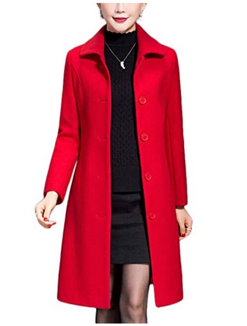 Jenkoon Women's Wool Trench Coat Winter Long Thick Overcoat Walker Coat