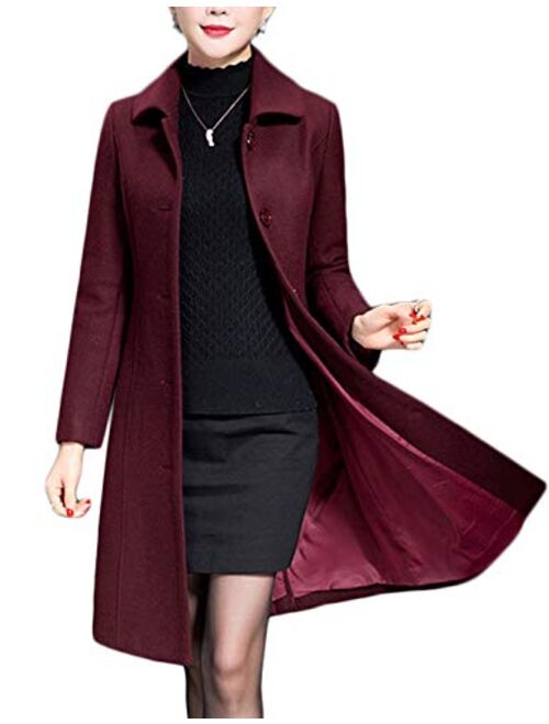 Jenkoon Women's Wool Trench Coat Winter Long Thick Overcoat Walker Coat