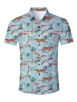 uideazone Men Hawaiian Shirts Summer 3D Printed Short Sleeve Button Down Aloha Shirt