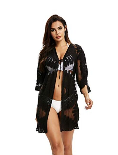 Jeasona Womens Bathing Suit Kimono Beach Cover Up Lace Crochet Pool Swimwear