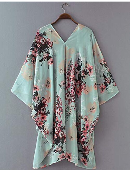 Relipop Women's Chiffon Blouse Loose Tops Beach Kimono Floral Print Cardigan