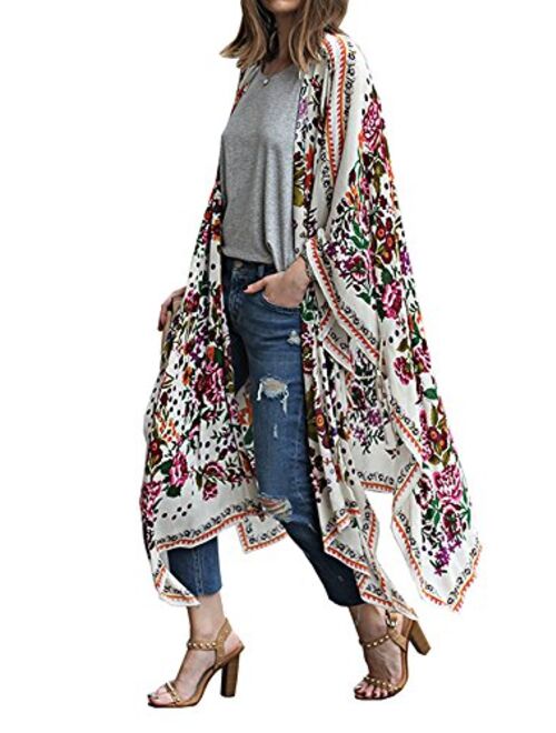 Relipop Women's Chiffon Blouse Loose Tops Beach Kimono Floral Print Cardigan