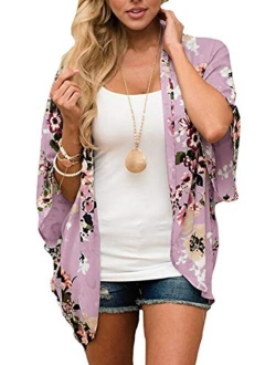 Hibluco Women's Fashion Floral Print Kimono Cardigan Long Tops Loose Cover Ups