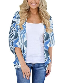 Hibluco Women's Fashion Floral Print Kimono Cardigan Long Tops Loose Cover Ups