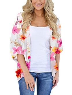 Hibluco Women's Fashion Floral Print Kimono Cardigan Long Tops Loose Cover Ups