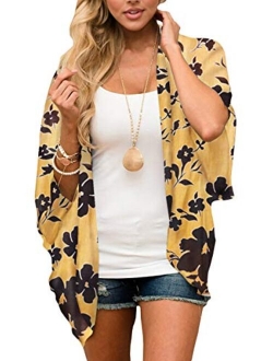 Hibluco Women's Fashion Floral Print Kimono Cardigan Long Tops Loose Cover Ups