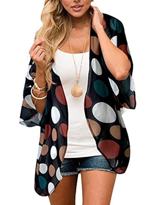 Hibluco Women's Fashion Floral Print Kimono Cardigan Long Tops Loose Cover Ups