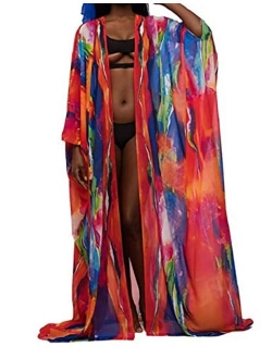 FOCUSNORM Women Chiffon Beach Dress Kimono Cardigan Swimsuit Cover Up Beachwear Dress