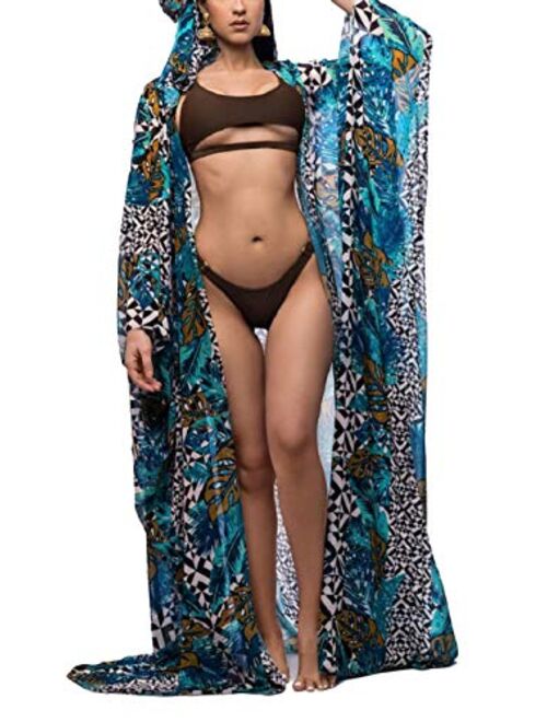 FOCUSNORM Women Chiffon Beach Dress Kimono Cardigan Swimsuit Cover Up Beachwear Dress