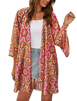 Womens Kimono Beach Cover Up Chiffon Cardigan Floral Tops Loose Capes