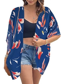 Womens Kimono Beach Cover Up Chiffon Cardigan Floral Tops Loose Capes