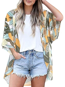 Womens Kimono Beach Cover Up Chiffon Cardigan Floral Tops Loose Capes