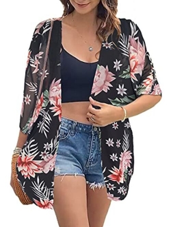 Womens Kimono Beach Cover Up Chiffon Cardigan Floral Tops Loose Capes