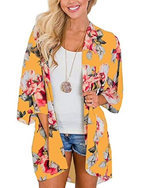 Womens Kimono Beach Cover Up Chiffon Cardigan Floral Tops Loose Capes