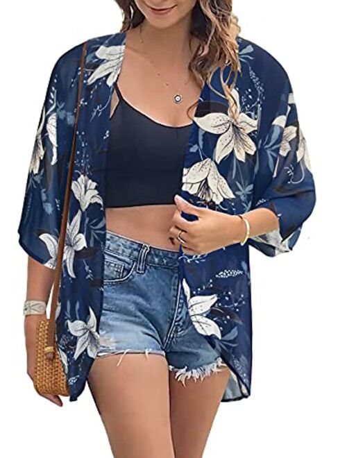 Womens Kimono Beach Cover Up Chiffon Cardigan Floral Tops Loose Capes