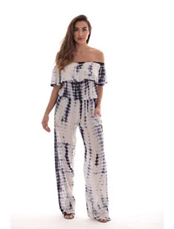 Riviera Sun Tie Dye Off Shoulder Jumpsuit for Women Beach Swimsuit Cover Up