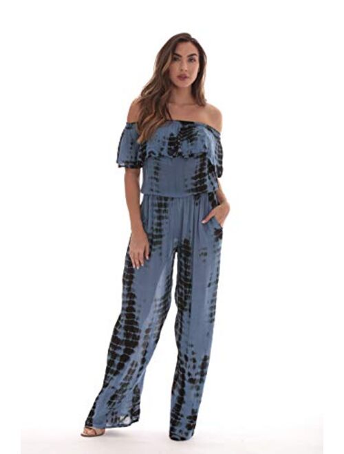 Riviera Sun Tie Dye Off Shoulder Jumpsuit for Women Beach Swimsuit Cover Up