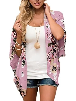 Camisunny Women Kimono Cardigan Floral Printed Casual Loose Beachwear Cover ups Tops