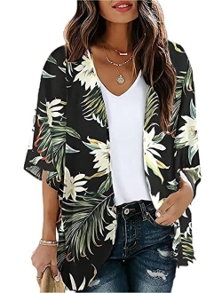 Camisunny Women Kimono Cardigan Floral Printed Casual Loose Beachwear Cover ups Tops