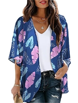 Camisunny Women Kimono Cardigan Floral Printed Casual Loose Beachwear Cover ups Tops