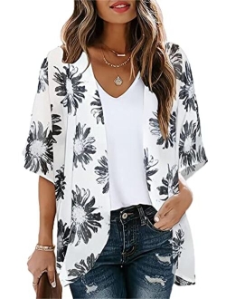 Camisunny Women Kimono Cardigan Floral Printed Casual Loose Beachwear Cover ups Tops