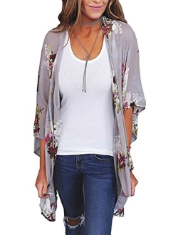 Camisunny Women Kimono Cardigan Floral Printed Casual Loose Beachwear Cover ups Tops