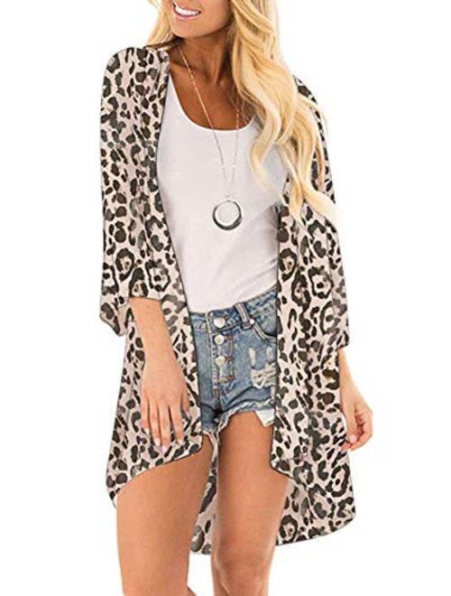 Camisunny Women Kimono Cardigan Floral Printed Casual Loose Beachwear Cover ups Tops