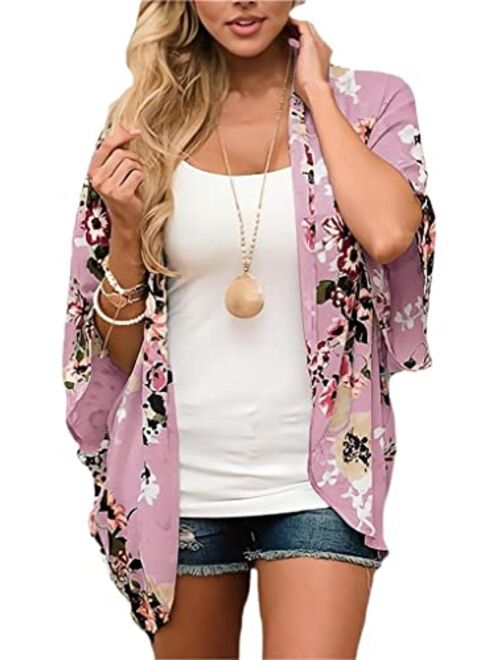 Camisunny Women Kimono Cardigan Floral Printed Casual Loose Beachwear Cover ups Tops