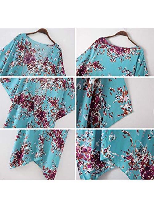 Women's Beach Cover up Swimsuit Kimono Casual Cardigan with Bohemian Floral Print