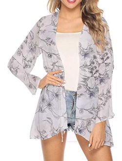 Spmor Women's Chiffon Boho Kimono Cardigan Beach Cover Shawl