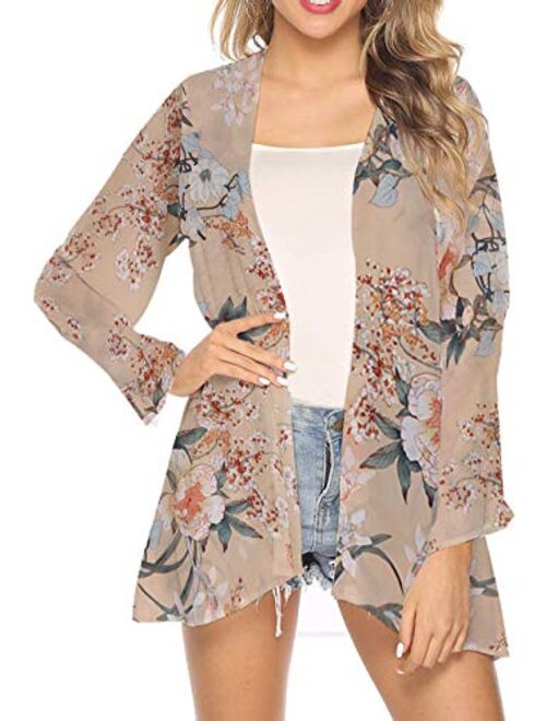 Spmor Women's Chiffon Boho Kimono Cardigan Beach Cover Shawl