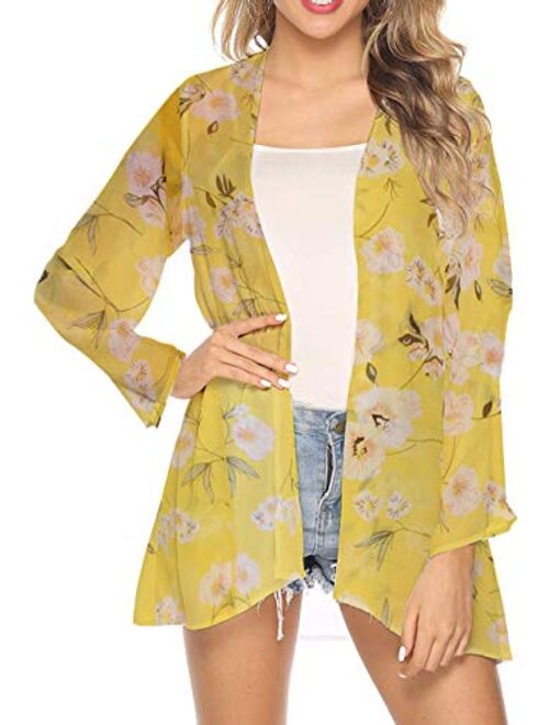 Spmor Women's Chiffon Boho Kimono Cardigan Beach Cover Shawl