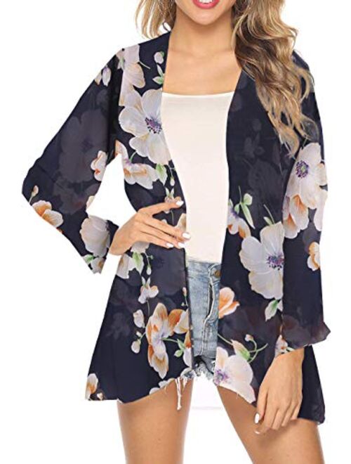 Spmor Women's Chiffon Boho Kimono Cardigan Beach Cover Shawl