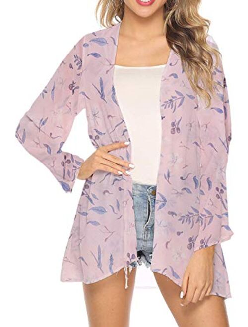 Spmor Women's Chiffon Boho Kimono Cardigan Beach Cover Shawl