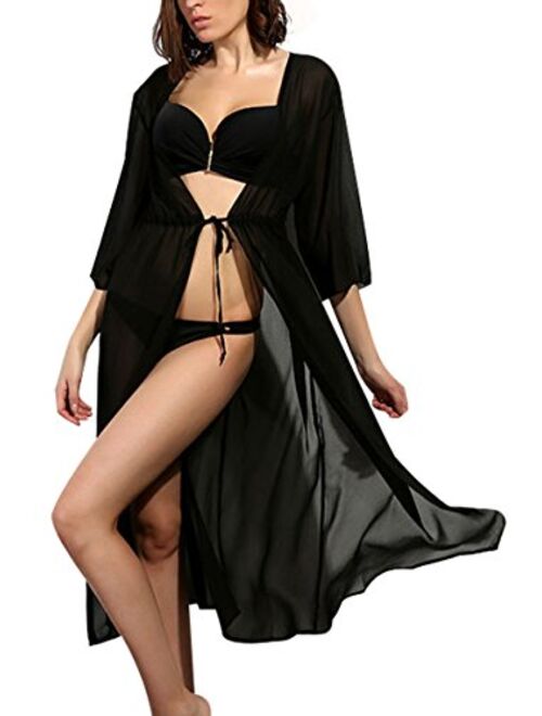 Upopby Women's Chiffon Long Swimsuit Cover Up Beach Swimwear Bikini Coverups Cardigan