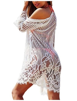 ChainJoy Womens Fashion Lace Kimono Cardigan Sexy Hollow Out Crochet Swimsuit Beach Cover up