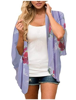 a.Jesdani Women's Kimono Floral Print Chiffon Cardigan Capes Beach Swimwear Cover Up