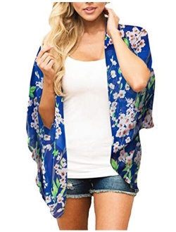 a.Jesdani Women's Kimono Floral Print Chiffon Cardigan Capes Beach Swimwear Cover Up