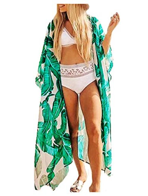 Wander Agio Womens Bikini Cover Ups Beach Casual Dress Coverup Swimsuits Long Cardigan Buttons Chiffon