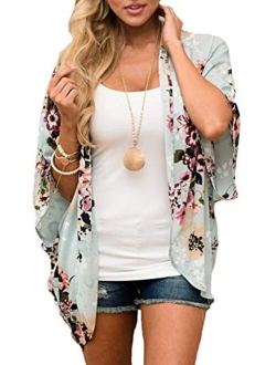 Adreamly Women's Floral Print Kimono Sheer Chiffon Loose Cardigan