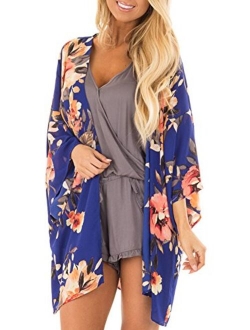 Adreamly Women's Floral Print Kimono Sheer Chiffon Loose Cardigan