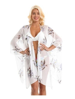 GERINLY Kimono Cardigan for Women Flowers Summer Kimono Top Beach Sundress Shawl